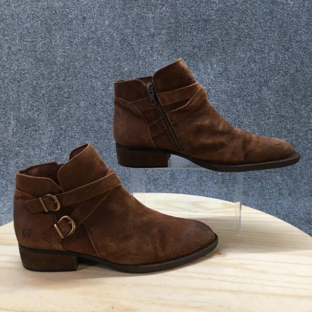 Born Boots Womens 11 M Ankle Booties Brown Leather Buckled Cuban Zip Up  Casual