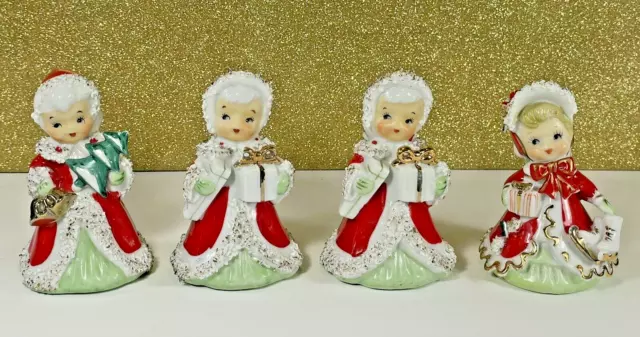 Vintage Lefton 1950’s Christmas Porcelain Bell Angel Girl Set of 4