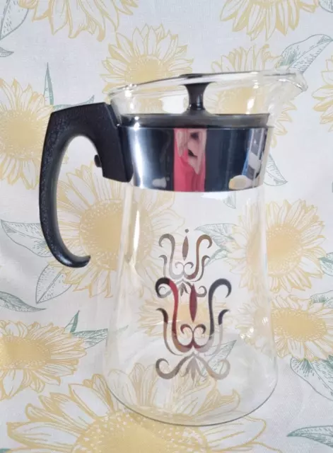 Vintage | Pyrex Coffee Pot Jug Silver Swirl Decal Retro Mid Century With Lid