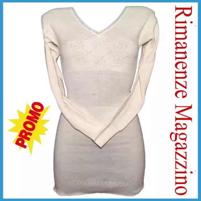 Maglia intima donna manica lunga termica invernale maglietta in lana scollo a V