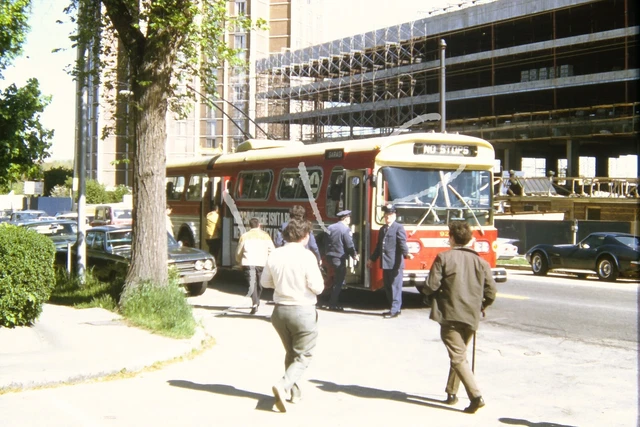 1971 Orig Slide Massachusetts Bay MBTA Trolley Bus 9213 Upside Down T in Window