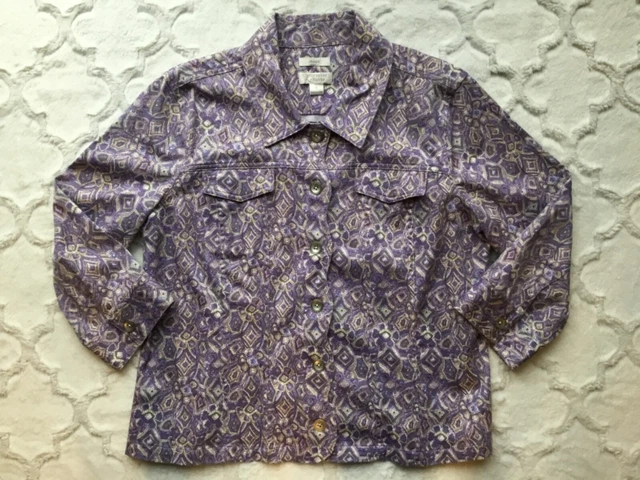 Christopher Banks Women's Sz L Purple Paisley Print Scalloped Detail Blazer