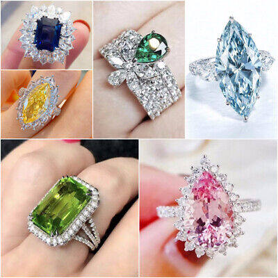 Women Wedding Party 925 Silver Plated Ring Gorgeous Cubic Zircon Jewelry Sz 6-10