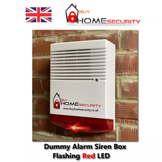 Flashing Red LED Dummy Burglar Alarm Siren Box  Inc Wall Fixings Battery Options