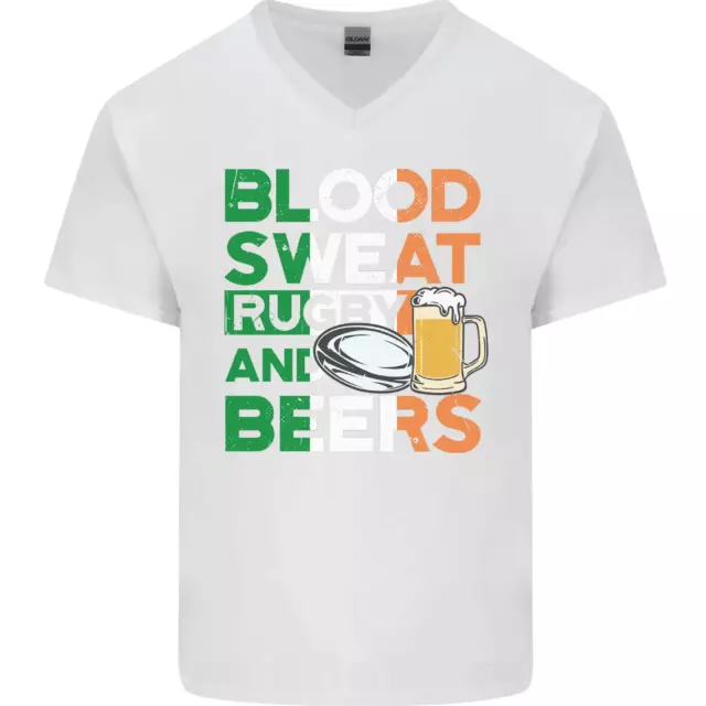 T-shirt da uomo Blood Sweat Rugby and Beers Ireland divertente collo a V cotone 3