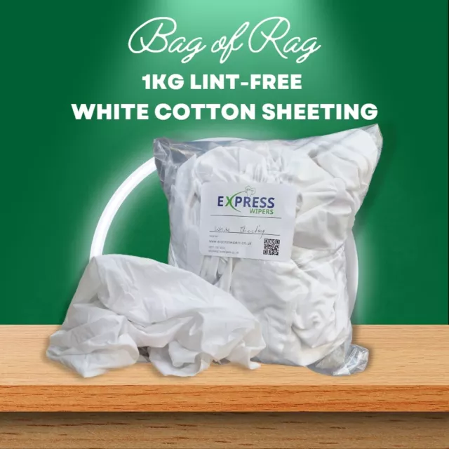 1kg / 2kg Hotel-Grade Lint-Free White Cotton Sheeting Cleaning Rags (BAG OF RAG)
