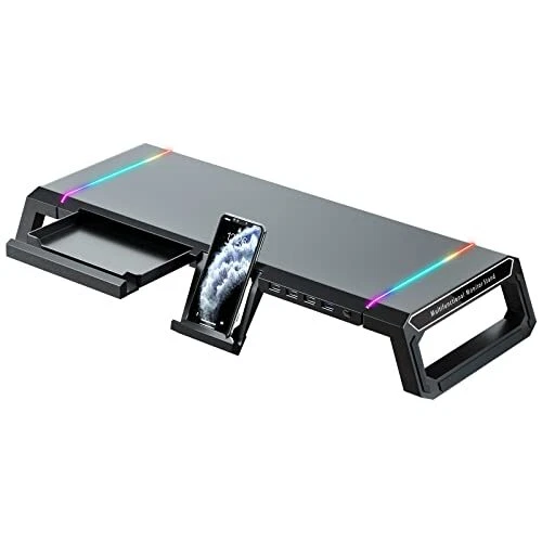 RGB Gaming Computer Monitor Stand Riser - 1 USB 3.0 and 3 USB 2.0 Hub 3 Length