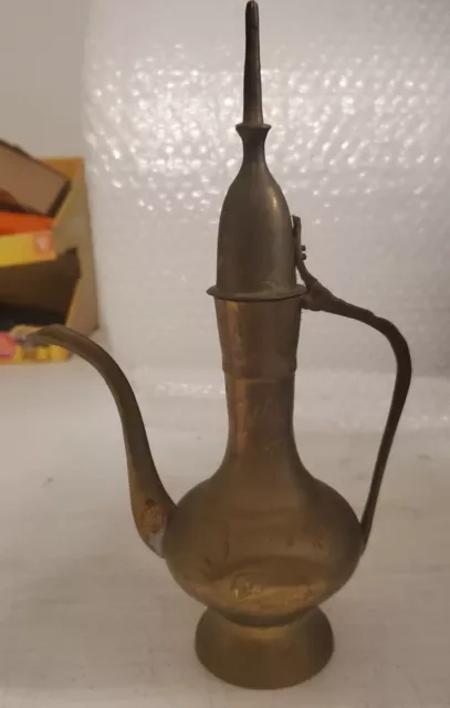 Vintage Solid Brass Teapot Genie Lamp Pitcher Made in India Tall Ornate Etched