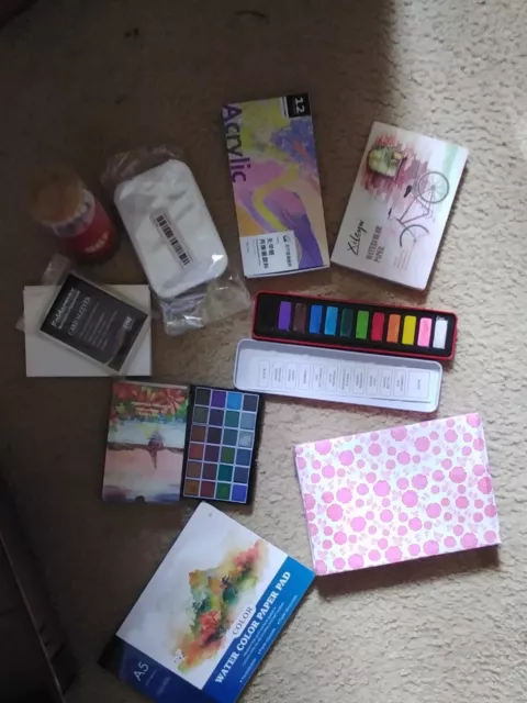 Lot Of Watercolor Supplies, Paint, Acid Free Paper (Various Sizes) Mats