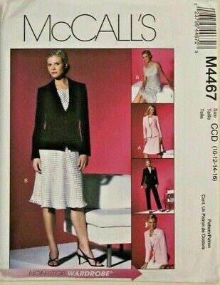 McCalls Sewing Pattern Jacket Top Skirt Trousers 10-16 14-20 4467 B&W Env UNCUT
