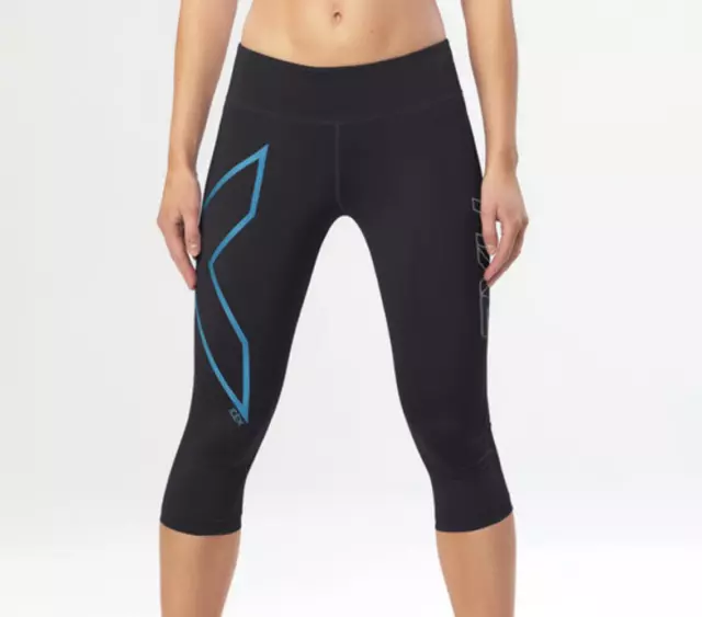GREAT SAVINGS || 2XU Ice Mid Rise Womens Compression 3/4 Tights - Black/Ice Blue