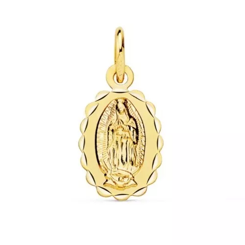 Pendente Oro 18k 750 Mls. Medaglia Vergine Guadalupe 12 X 9 Mm. 0,65 Grammi