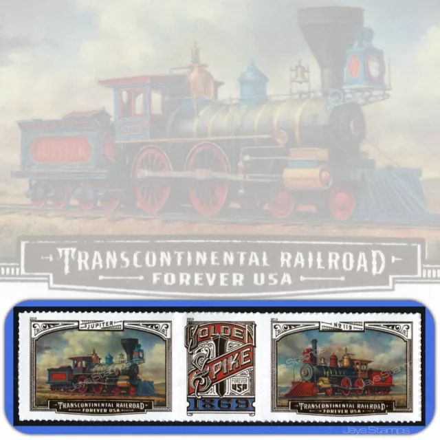 2019  TRANSCONTINENTAL RAILROAD  Horizontal Strip of 3  -MINT-GENUINE-  Stamps