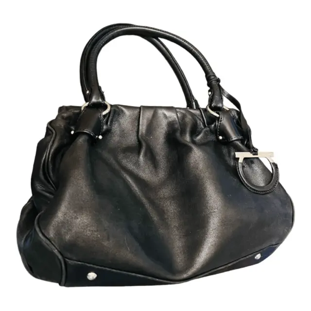 SALVATORE FERRAGAMO Bag Ladies Tote Shoulder soft Leather Black silver hardware