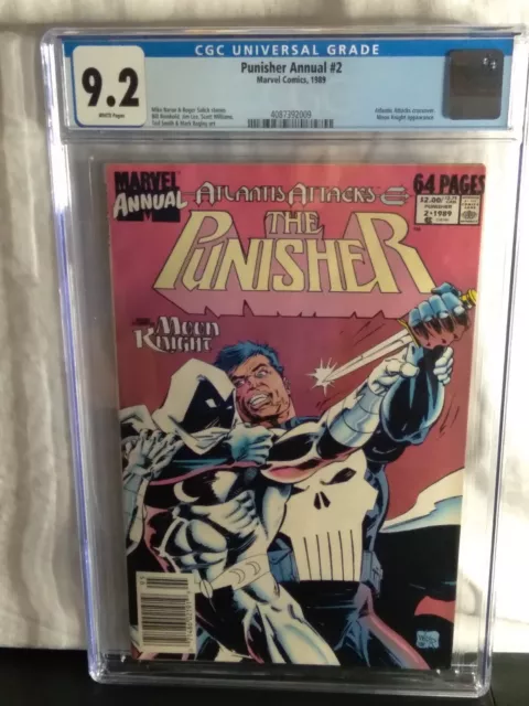 🔑🔥🔥🔥 Punisher Annual #2 CGC 9.2 NEWSSTAND 1st Punisher Vs Moon Knight 392009