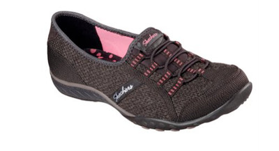 Skechers Relaxed Fit Breath Easy Memory Foam Black Gray Pink SN23010 Sz 6.5 NEW