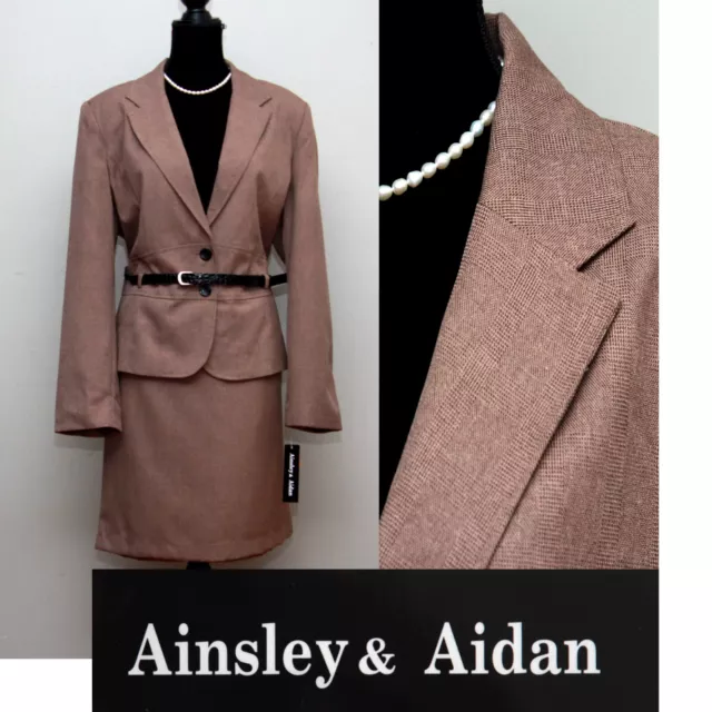 AINSLEY & AIDAN 2 pcs Skirt Suit Size 18 brown Long Sleeve belt