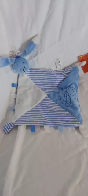 Doudou Plat Losange Lapin Bleu Blanc Ecru  Rayé Etoiles  Auchan