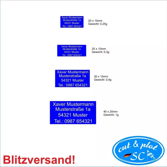 Modellflugzeug Drohnen Kennzeichnung Adressschild Plakette RC Aluminium SC186