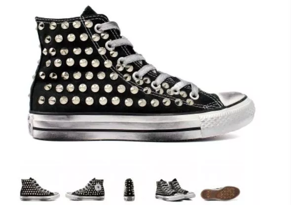 Converse All star Nere Alte personalizzate con Borchie argento effetto sporco