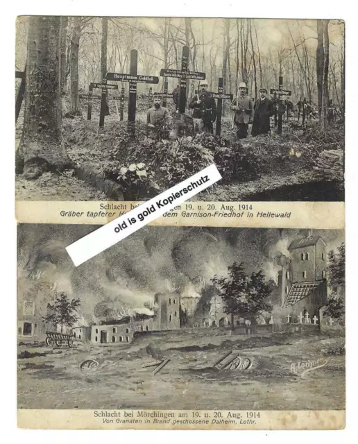 2 Postkarten Fotos WK1 Schlacht bei Mörchingen Morhange Frankreich 1914 4841