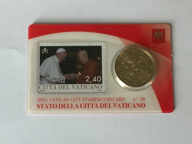 A  Saisir  Coincard  Vatican  Annee  2021  N°38  Piece  50 Ct + Timbre  2,40€