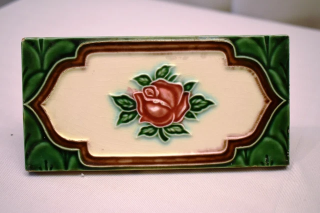 Antique Border Tile Art Nouveau Majolica Japan Rose Ceramic Porcelain Green "06