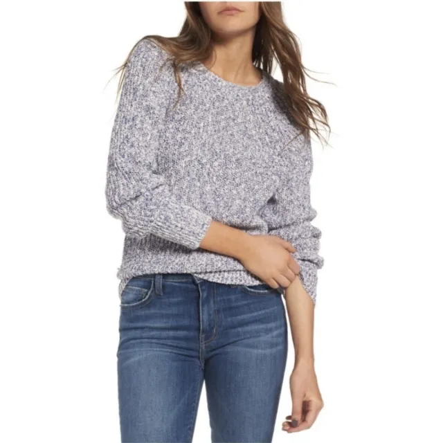 Free People Marled Pullover Sweater Chunky Knit XS Blue Electric City Linen