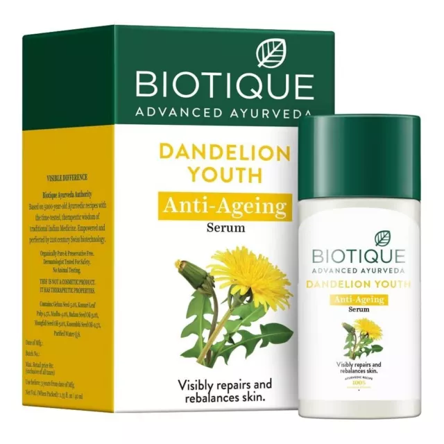 Suero antienvejecimiento juvenil Biotique Dandelion | Ayurvédico y...