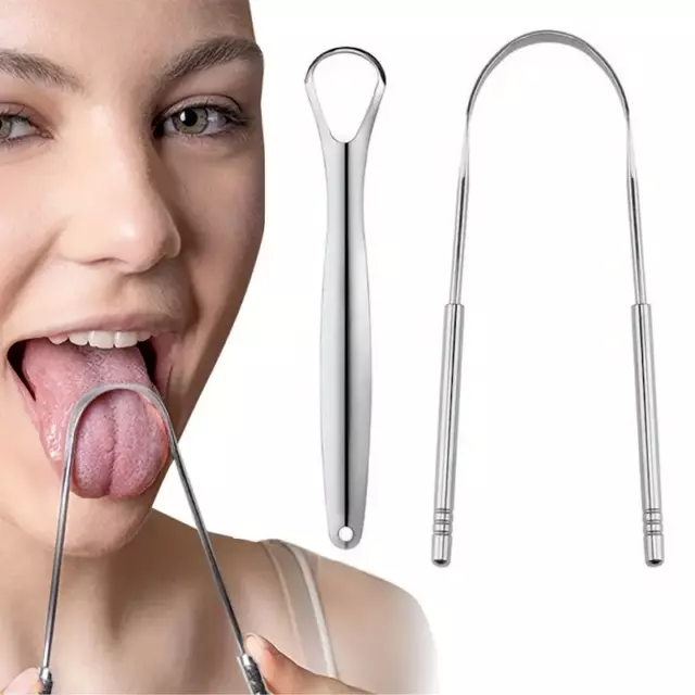 Stainless Steel Tongue Cleaner Scraper Twin Set Dental Care Hygiene Oral Mouth