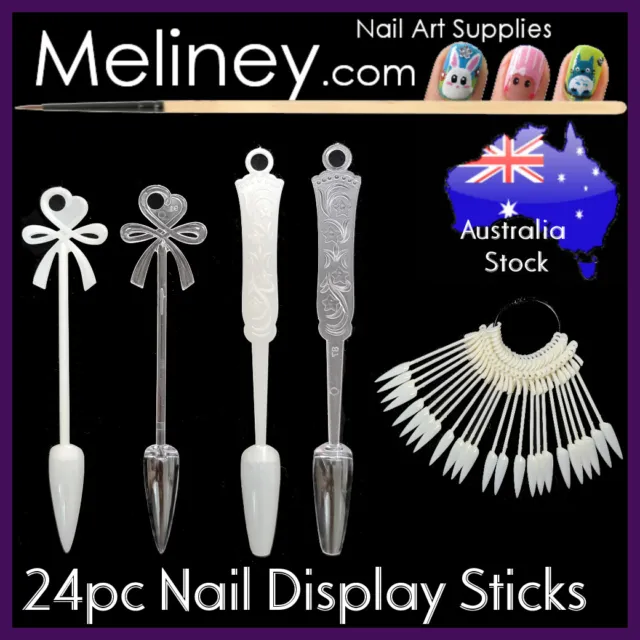 24pc Nail Display Sticks Ring Polish Swatch Colour wheel Practice Salon Tips