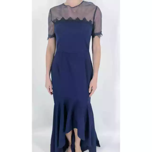 JS Collections Navy High Low Illusion Gown Size 8 2