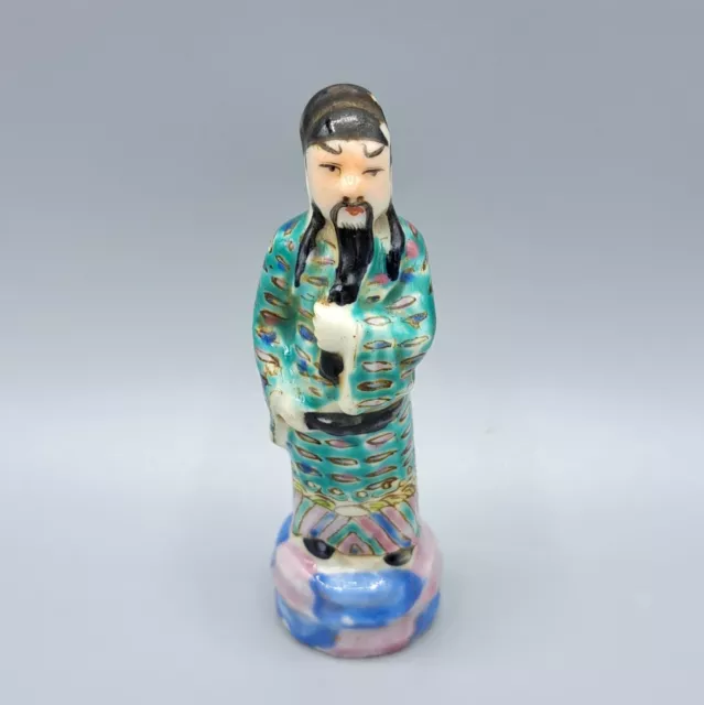Antique Chinese Famille Rose Miniature Porcelain Immortal Figurine 3.5" Signed