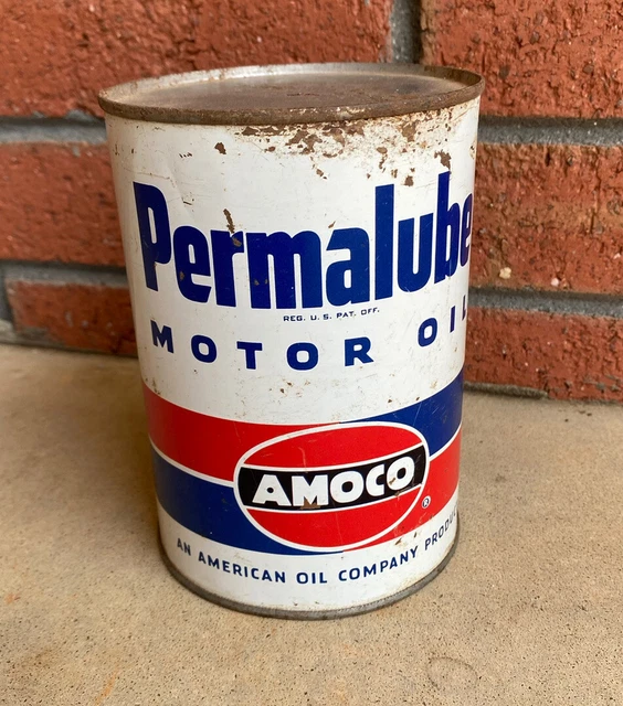 PERMALUBE MOTOR OIL AMOCO 1 Quart - Gas Service Station Tin Can ...