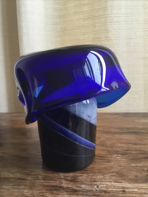 Cobalt Blue Art, Studio Glass Vase , Folded Top