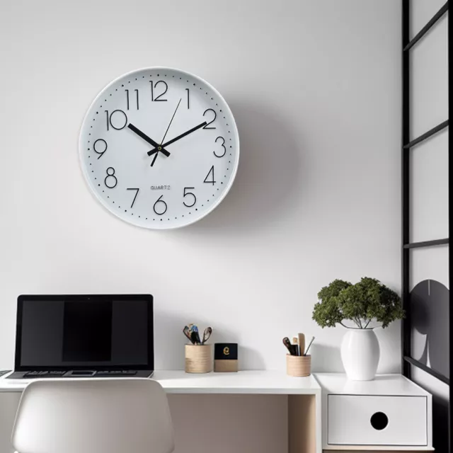 30cm Round Silent Wall Clock Home Kitchen Bedroom Modern White Battery Operated