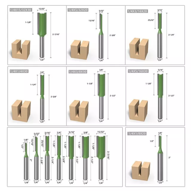 1/7 Pièces 1/4 Tige Simple Double Flûte Droite Mèches Routeur Meunerie Couteau
