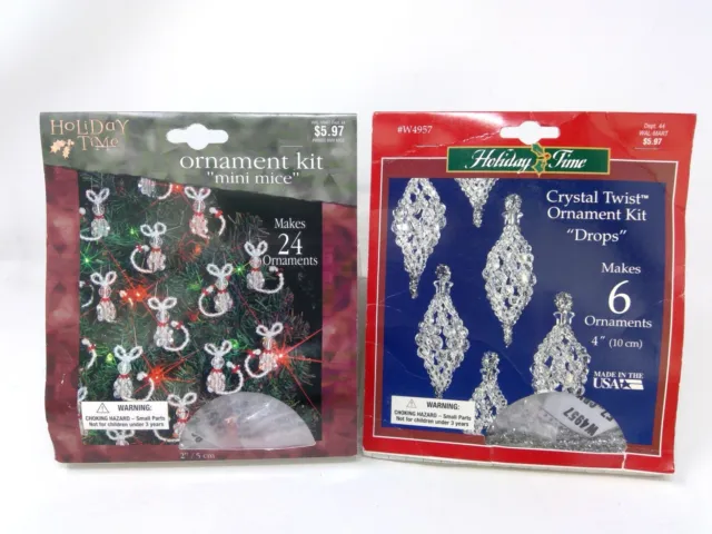Dos paquetes de kits de adorno de tiempo de vacaciones de The Beadey - Nuevo en paquete - mini ratones y gotas
