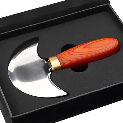 Cuchillo artesanal manual medio redondeado de cuero mango de madera herramienta de corte de cuero