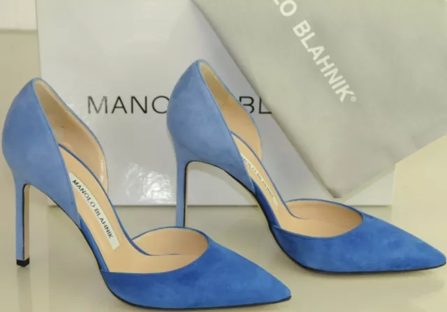 $735 New Manolo Blahnik Tayler bi TAYLERBI Blue Suede Pumps Dorsay Shoes 35.5 39