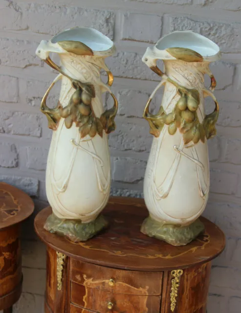 Royal dux marked porcelain faience PAIR Vases Grapes 1950