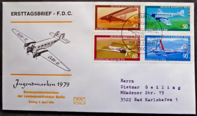 BRD Bund FDC Ersttagsbrief Für die Jugend 1979 Flugzeuge