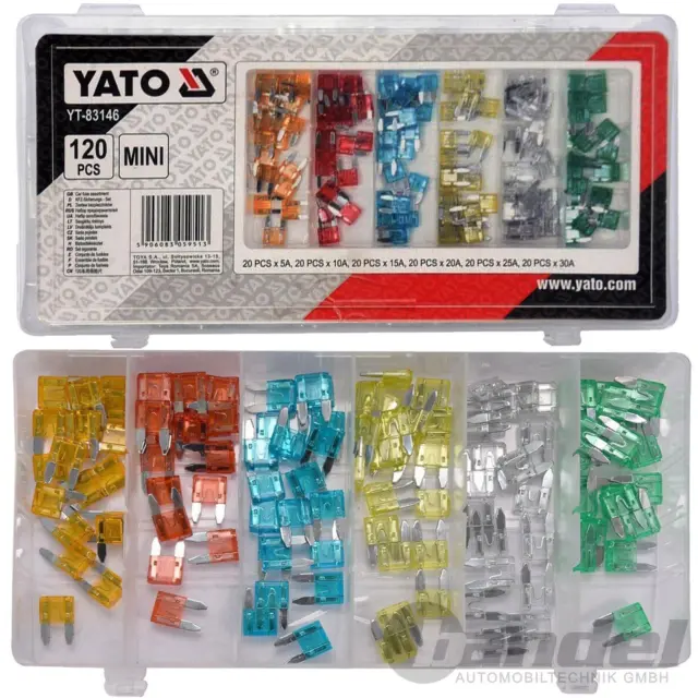 YATO Auto Mini-Sicherung Flach-Autosicherung 11mm Assortimento 120-teilig 5-30 A