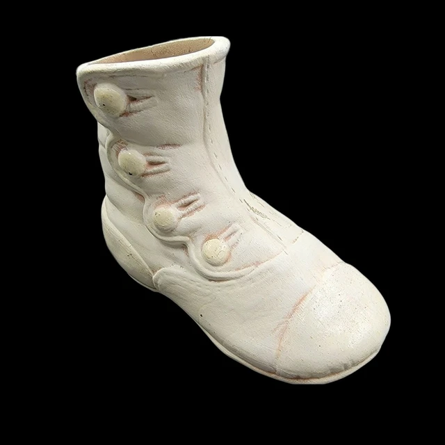 Vtg Ceramic Baby Booty  Victorian Button Baby Shoes Decor Planter Vase