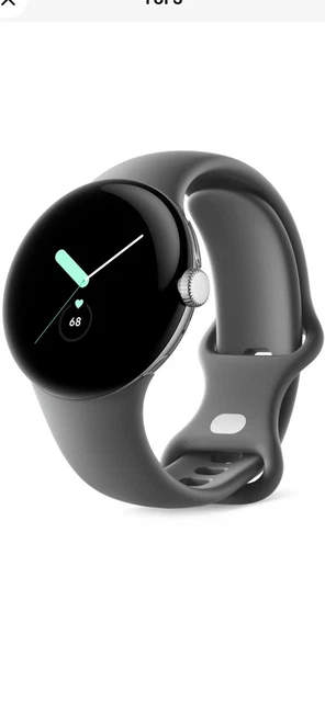 Google Pixel Watch  Polished Silver Stainless Steel Case with Charcoal Band