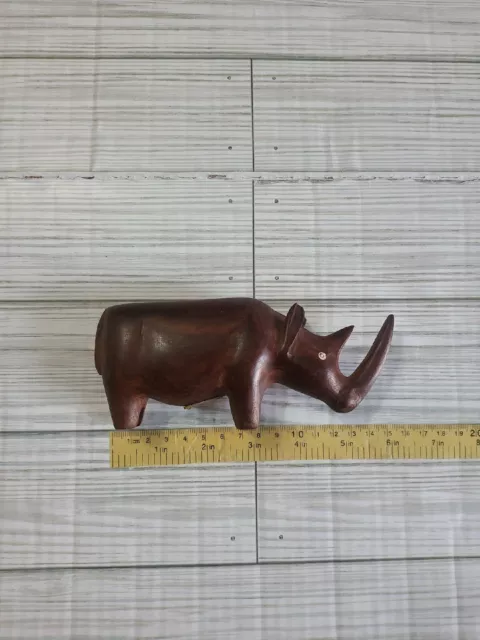 VTG Hand Carved Wooden Rhinoceros Solid Wood Rhinoceros Figurine