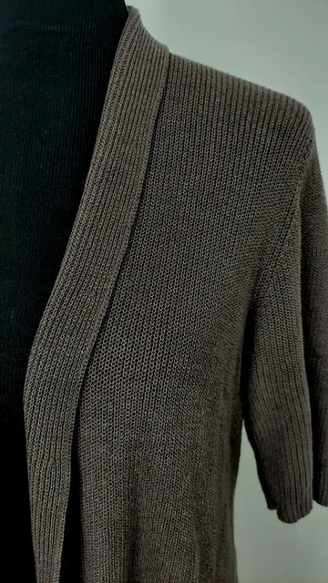 Eileen Fisher Größe Large Baumwollseidenmischung offener Strickpullover vorne Strickjacke 3