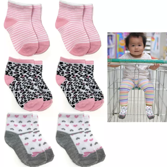 6 Paia Assortiti Calzini Bebè Neonato Bambina Morbido Misto Cotone Crew 3-9mo
