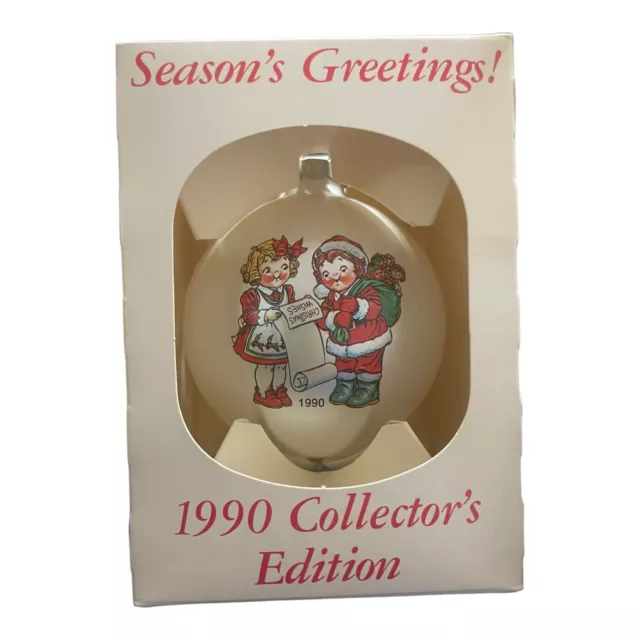 Campbell Kids Christmas Ornament White Glass Ball Collectors Edition 1990