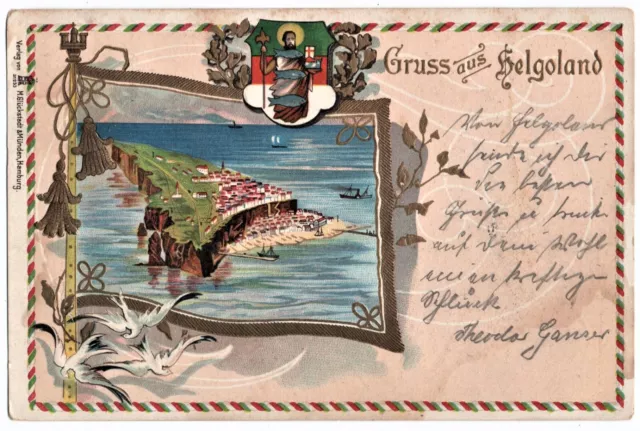 alte Präge-Litho-Ak, Gruss aus Helgoland, gelaufen 1901